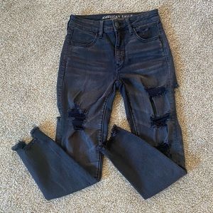American Eagle | Super Stretch High Rise Distressed Black Jeggings